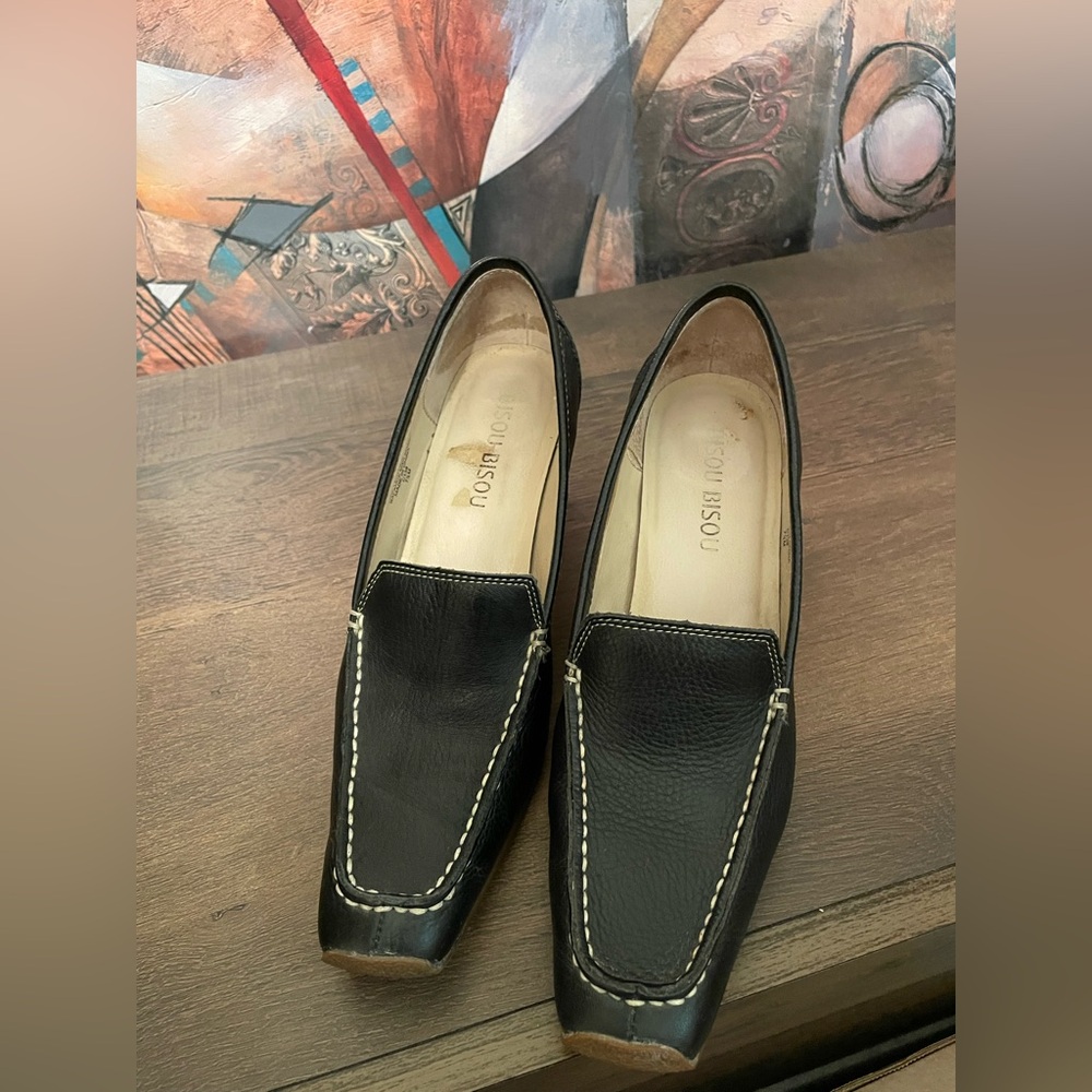 Bisou Bisou Black Fine Upper Leather Slip-On Heels